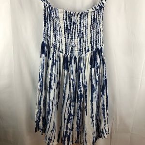 Ellen Weaver tie-dyed blue white and dark blue jumpsuit short